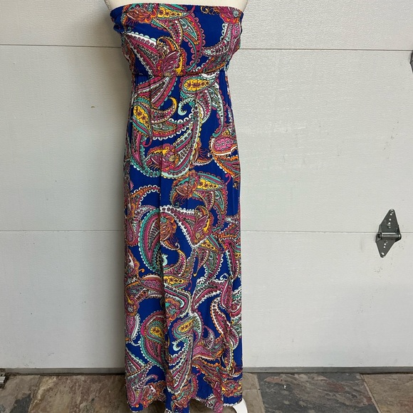 Banana Republic Strapless Ladies Modest Paisley Maxi Dress Size 4 EUC - Picture 3 of 14